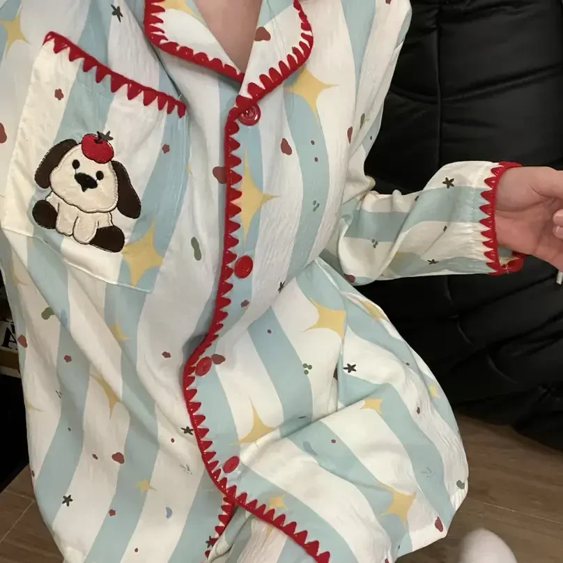 闪闪呆萌狗甜美睡衣女春秋季长袖两件套网红风卡通学生ins家居服