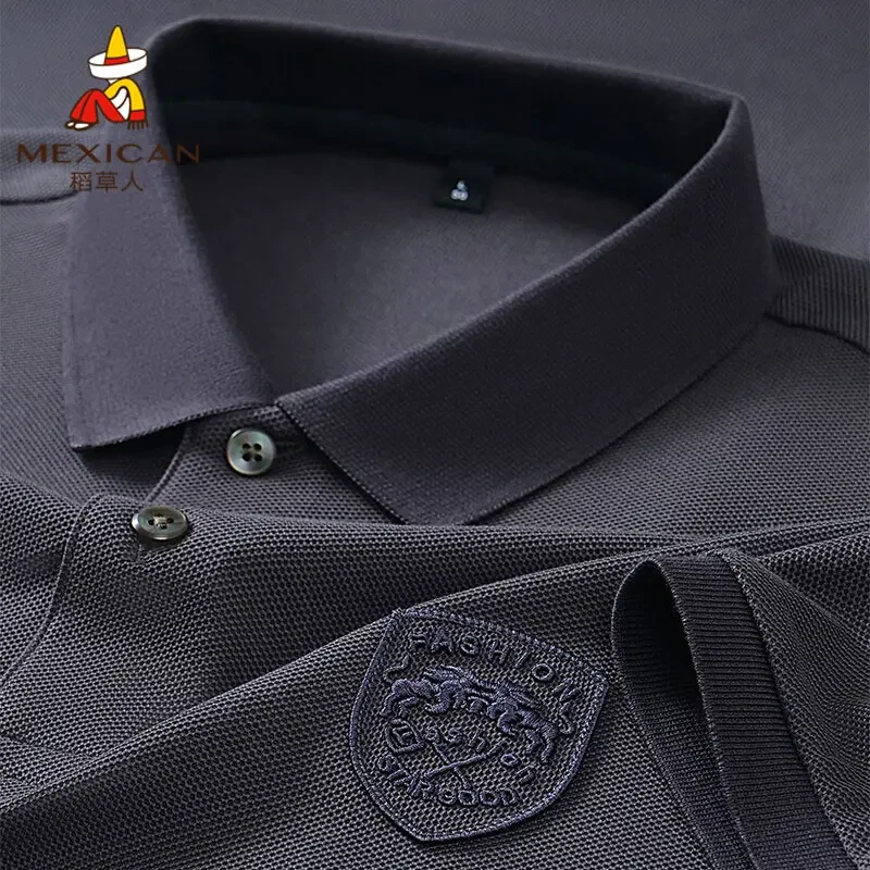 Mexican/稻草人男士夏季休闲刺绣polo衫高档翻领纯色宽松T恤上衣