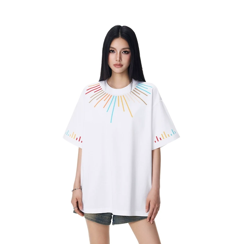 【Achock官方店】美式高街撞色线条设计圆领短袖潮牌宽松情侣T恤