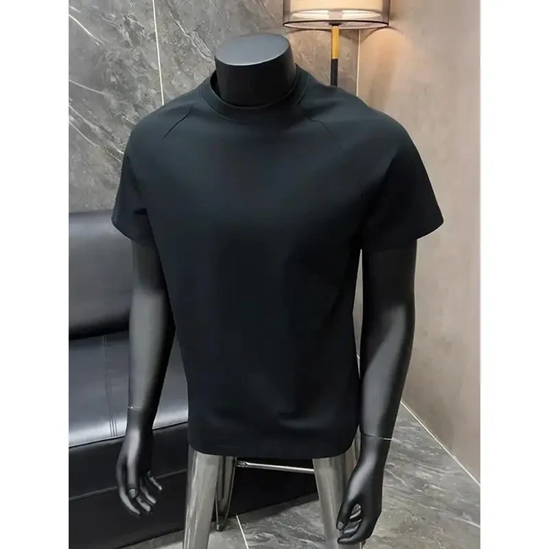 黑色索罗娜凉感T恤男夏季正肩短袖cleanfit基础款内搭小领口半袖