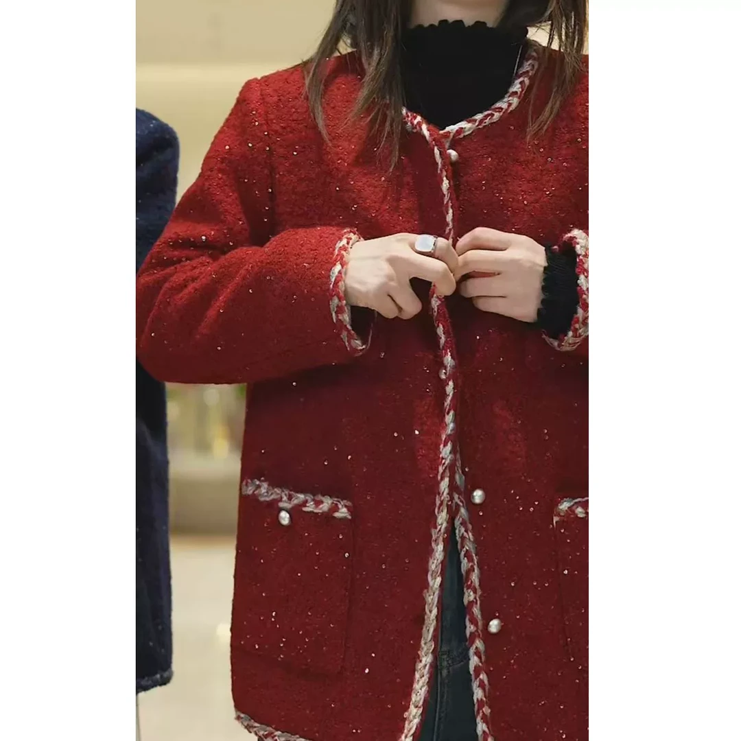 美炸了！意大利经典四口袋鱼鳞细闪小香风外套3283