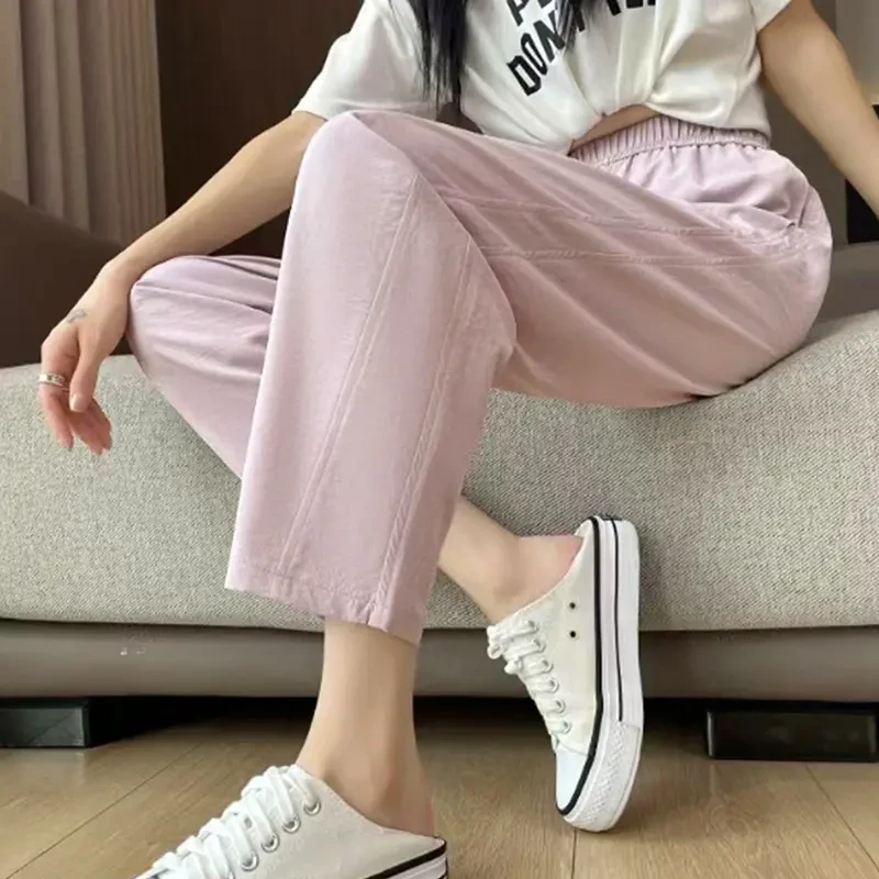 冰丝哈伦裤女夏季薄款2025新款高腰宽松显瘦防晒九分速干萝卜运动