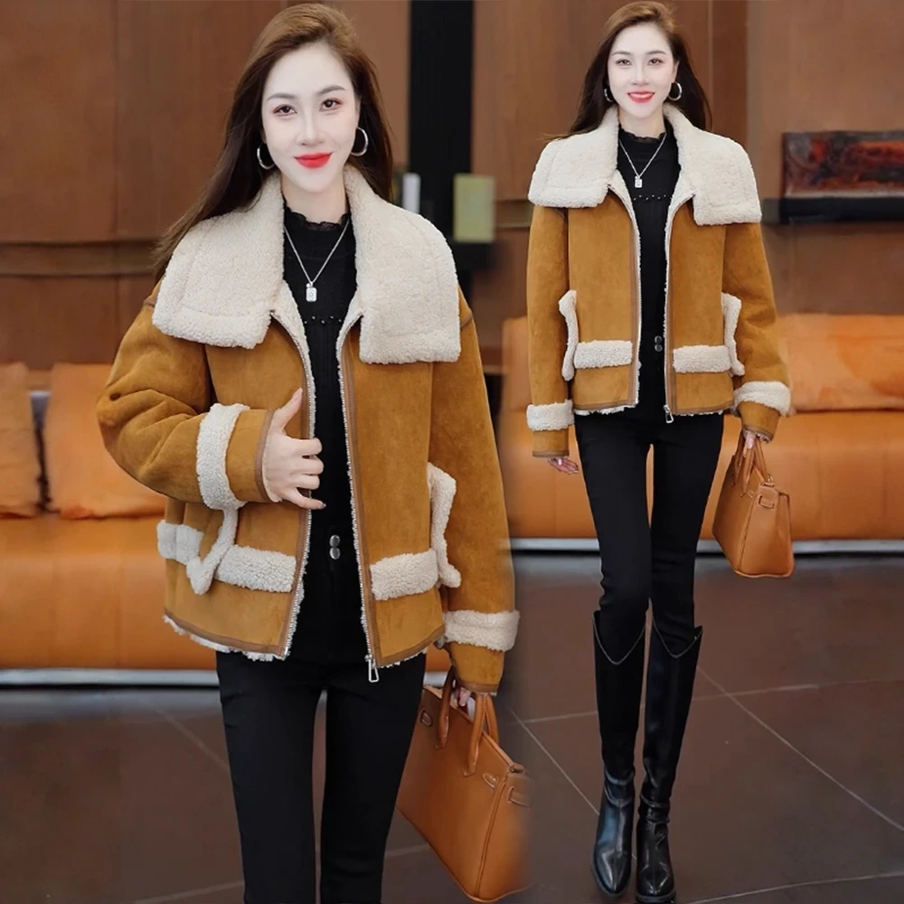 时尚休闲麂皮绒外套女2025秋冬新款韩版洋气百搭保暖显瘦夹克上衣