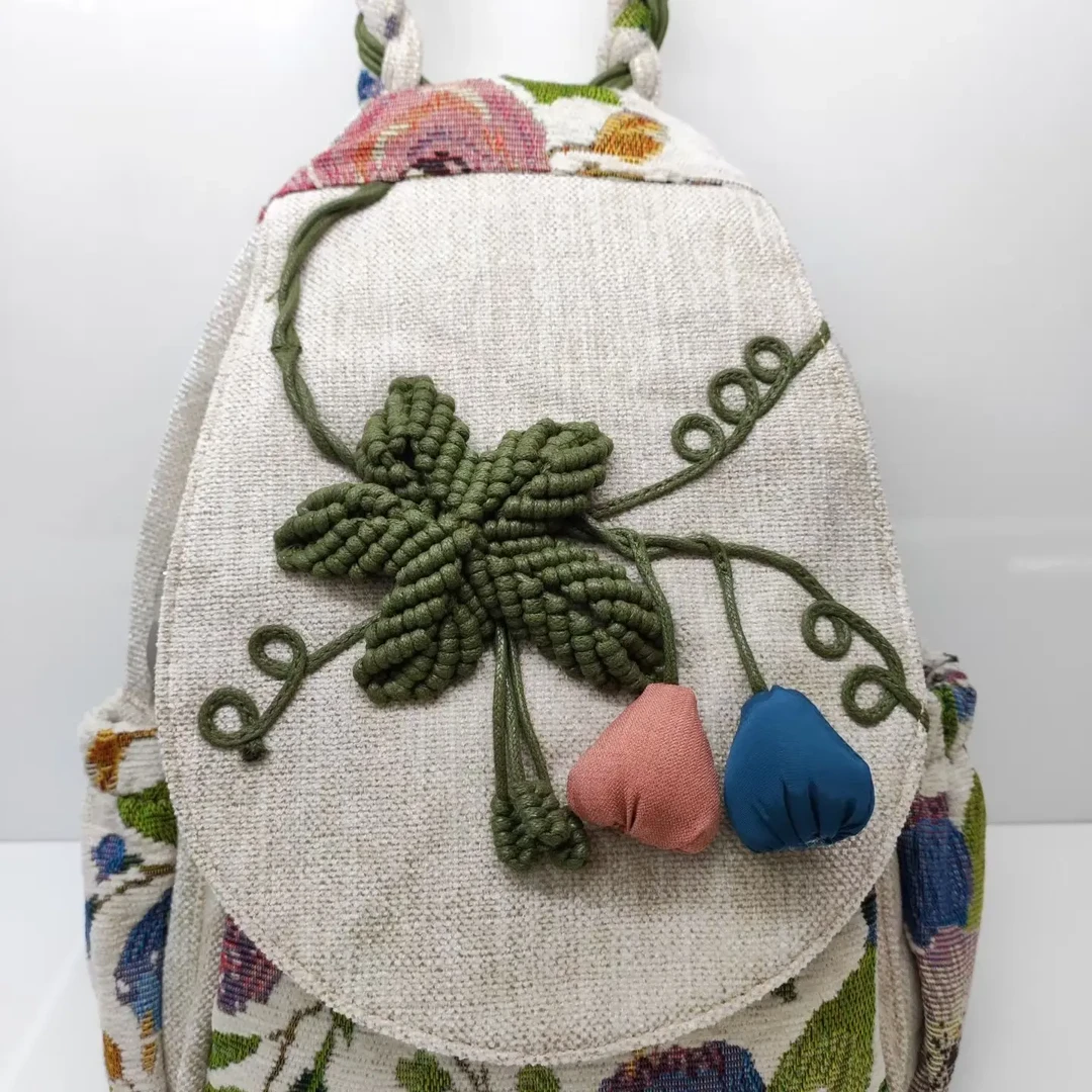 民族风原创手工棉麻编织双肩包文艺亲子百搭轻便大容量休闲背包