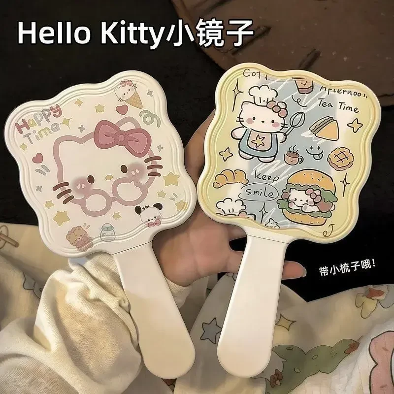 新款化妆镜手持镜带梳子镜子一体便携少女随身手柄学生宿舍可爱gh