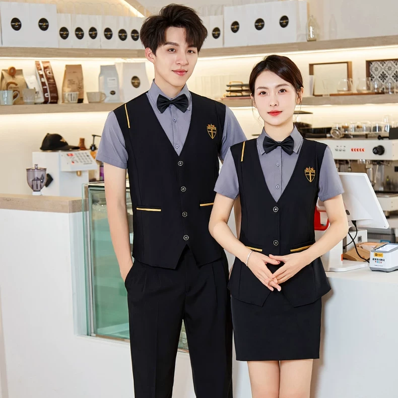 酒店餐饮工作服套装西餐厅KTV酒吧会所服务员长袖假两件工装春秋