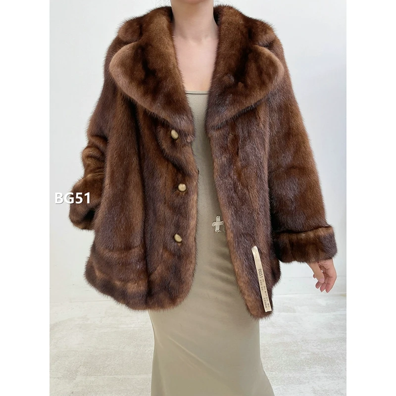 【BG51】S码 蜜茶棕全抽貂皮外套大衣（肩42胸104衣70袖58）