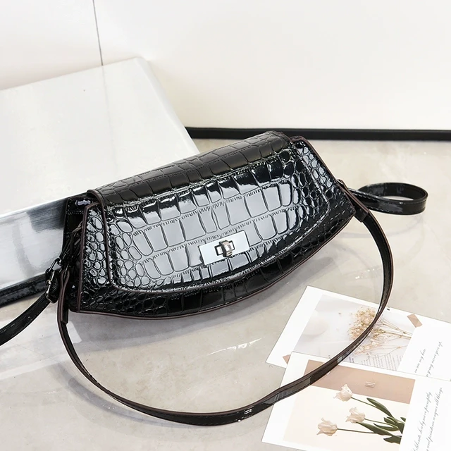 小众原创独特设计高级感腋下包时尚个性漆皮女包鳄鱼纹单肩斜挎包