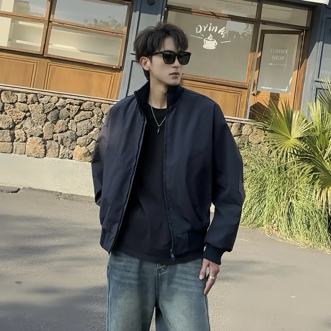 美式军绿色短款飞行夹克男女春季潮cleanfit痞帅外套宽松立领上衣