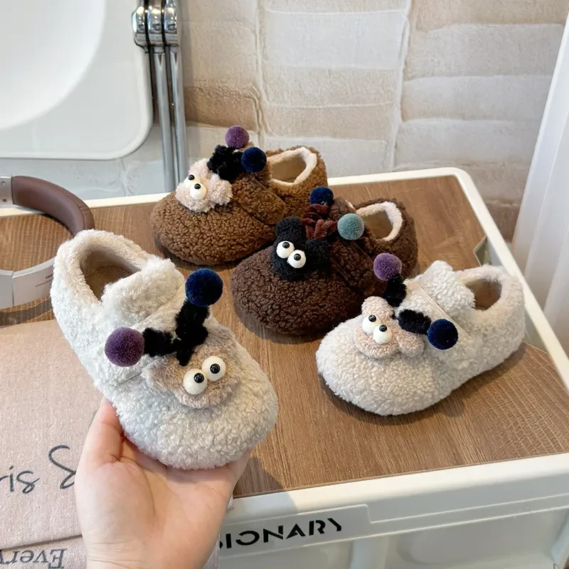 儿童鞋2025冬季新款男童毛毛鞋可爱公仔豆豆鞋女童加绒棉鞋迈索凡