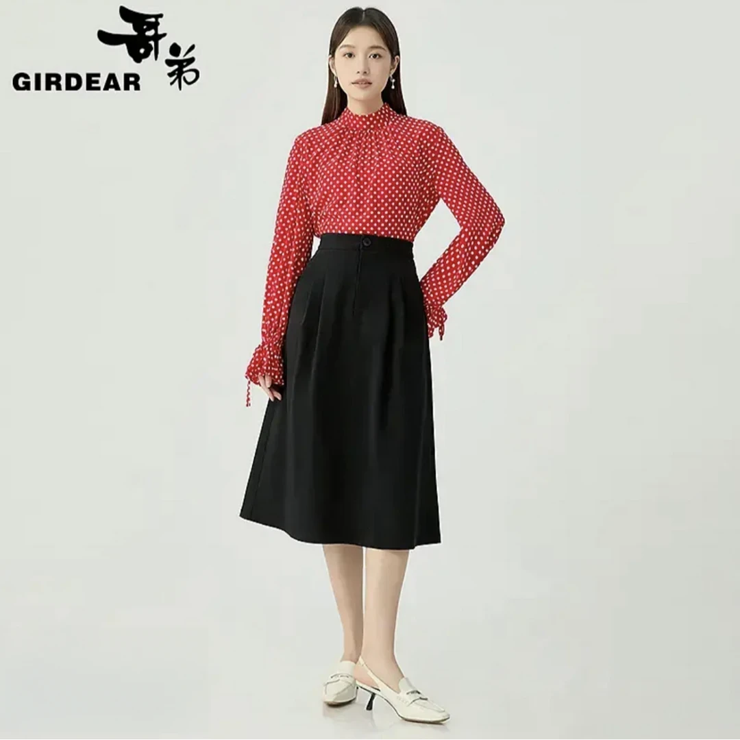 GIRDEAR/哥弟新款显瘦气质招牌四面弹高腰中长A字裙半身裙120005