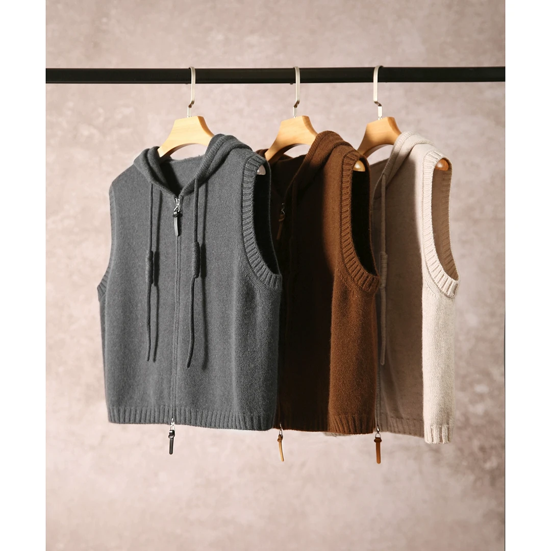 【九月木兮】25年新品佰搭羊毛羊绒连帽拉链针织背心S73387ZZOVG