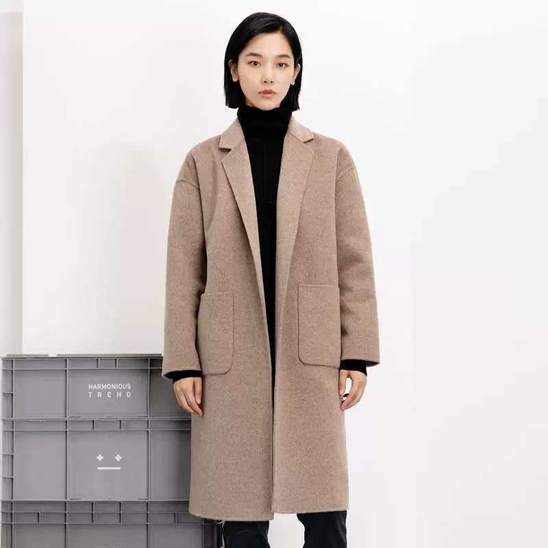 中和休闲中长款复古双面呢外套女秋冬H型遮肉显瘦显气质羊毛大衣