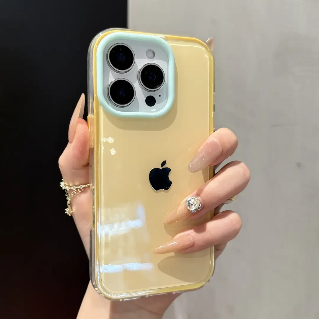 ins高颜值撞色果冻亮面适用16Pro手机壳iPhone15简约14/13女
