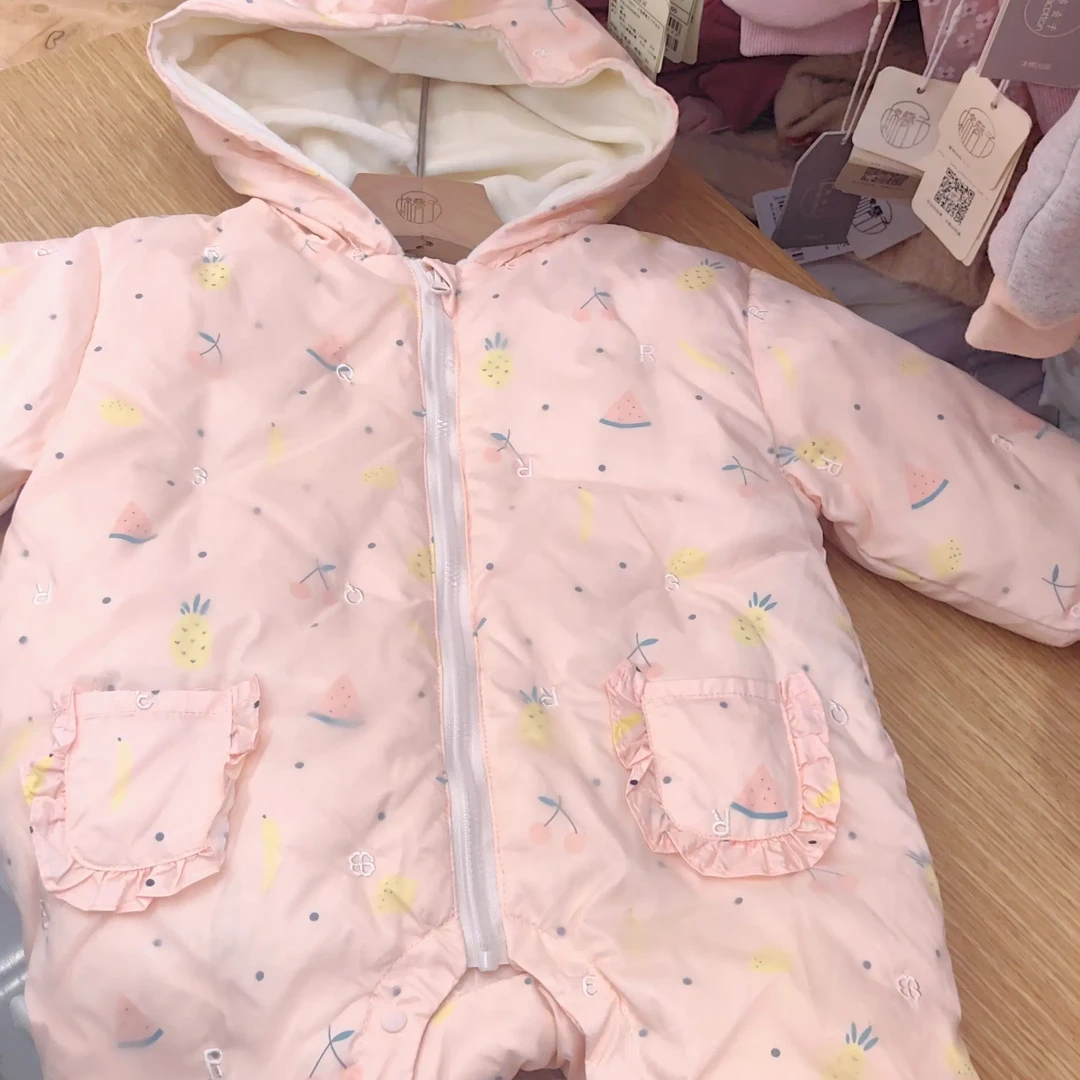 婴儿冬季加厚保暖鸭绒羽绒连体衣百搭外出服