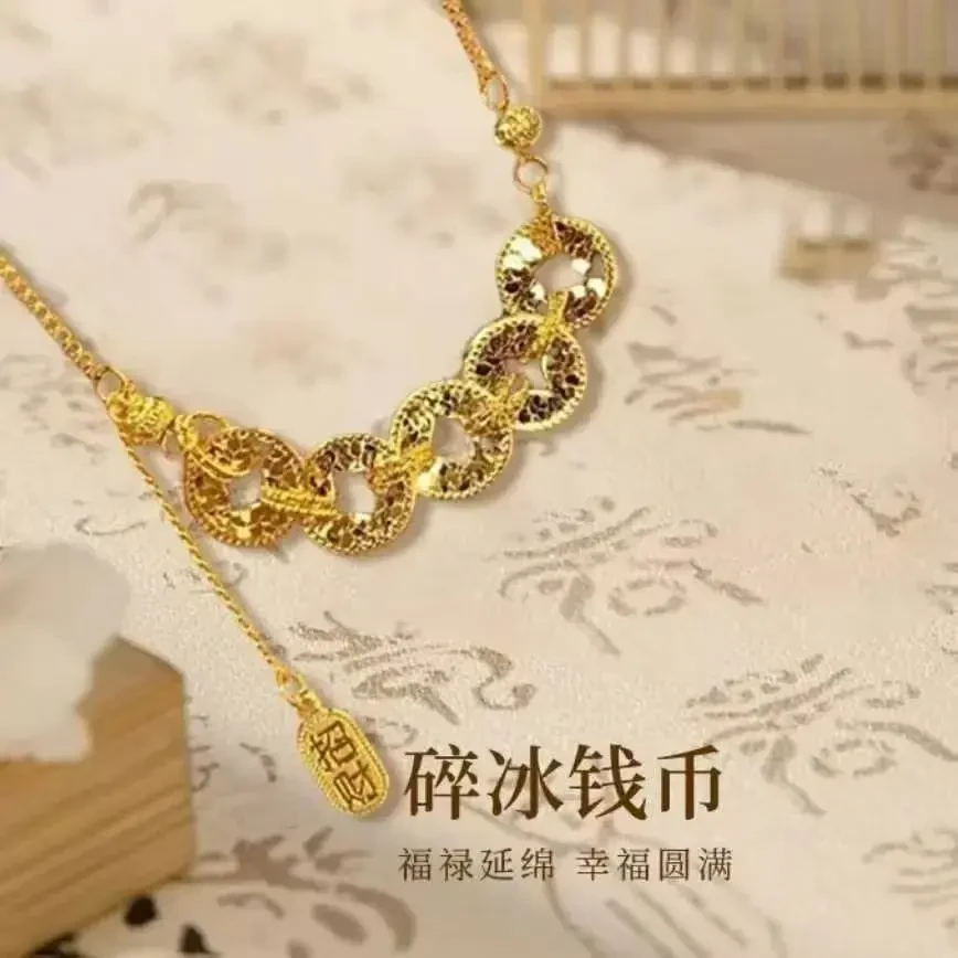 足银999.9碎冰冰钱币五帝钱项链女款2025年新款爆款