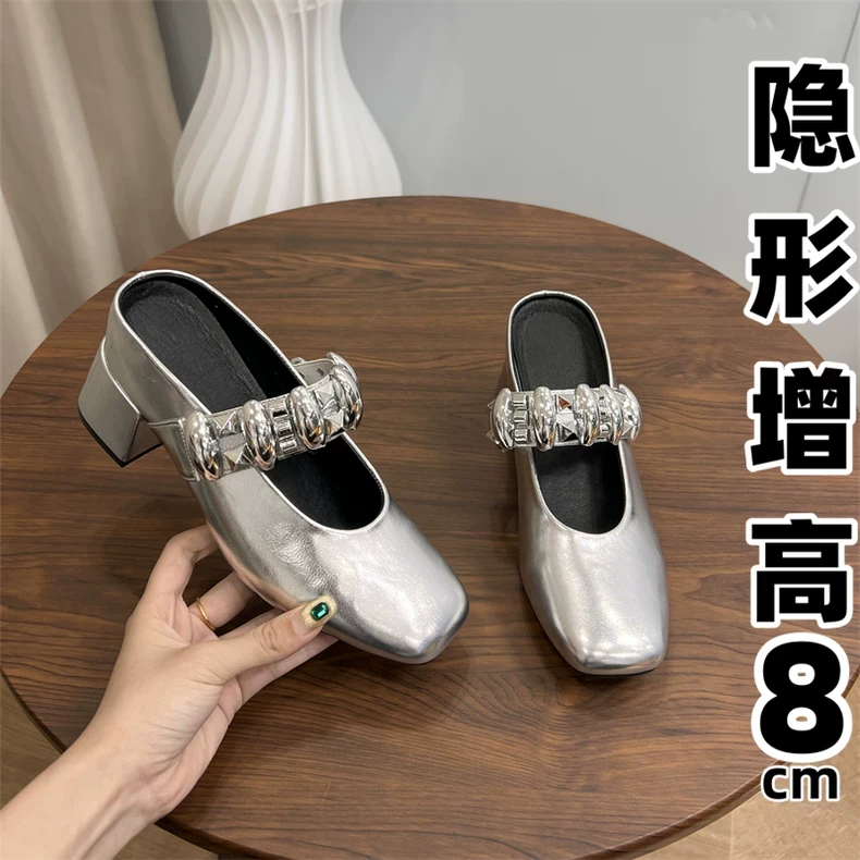 牛皮款~内增高英伦风玛丽珍鞋单鞋女鞋子方头复古黑色粗跟高跟鞋