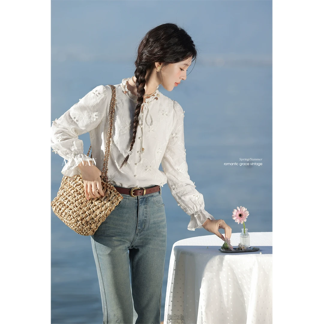 鹿向南「618宠粉」25年春季新法式复古衬衫女装气质显瘦上衣L52820