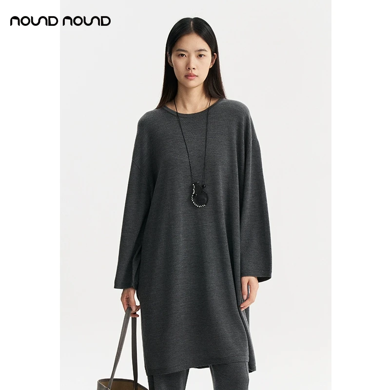 【CONCISE-WHITE简白】noundnound简约宽袖圆领连衣裙女25春夏新款