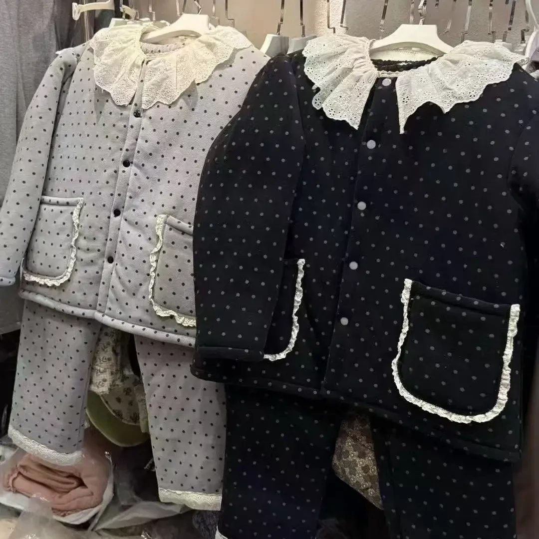 花边领口三层夹棉加厚波点外穿冬季舒适简约家居服008