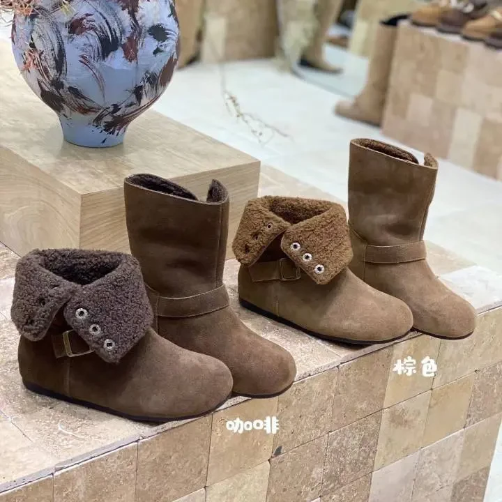 2025冬季新款复古勃肯短靴女软底可翻领两穿骑士靴中筒靴马丁靴潮