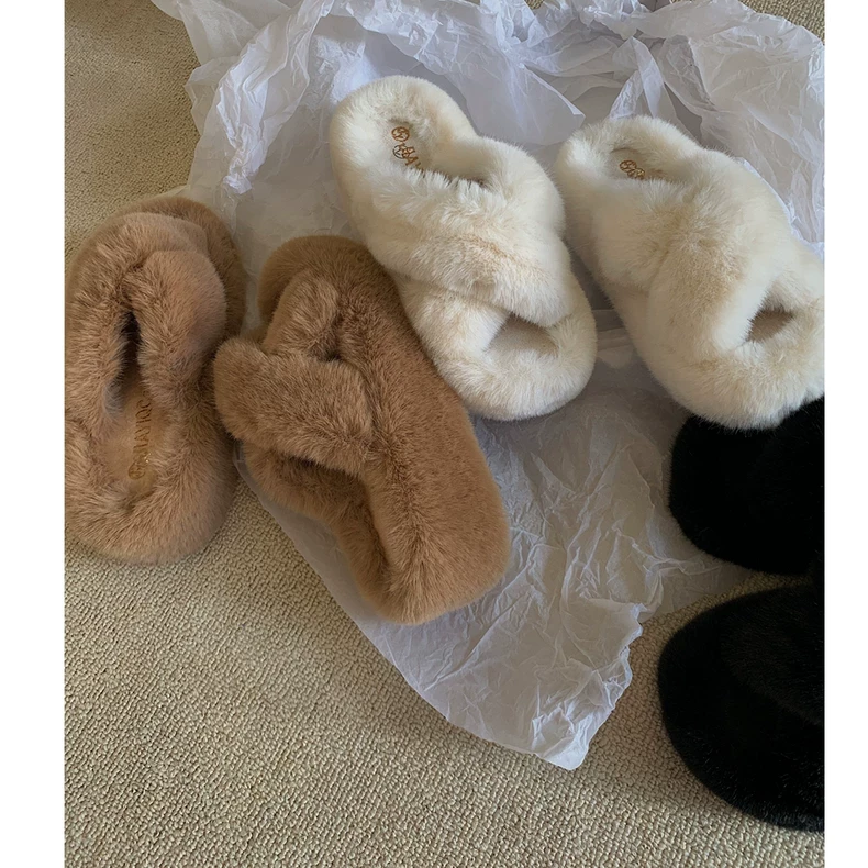 韩系ins风厚底增高显瘦6cm2025秋冬百搭毛绒拖鞋韩版纯色毛毛拖