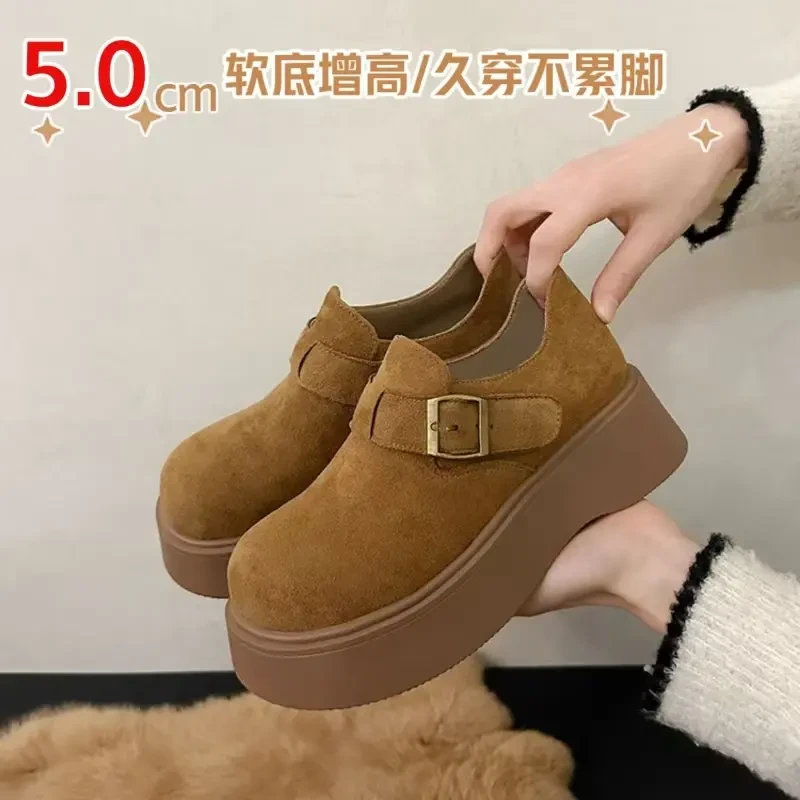厚底增高皮扣带纯色小众休闲时尚勃肯鞋女2025年春季新款韩版女鞋