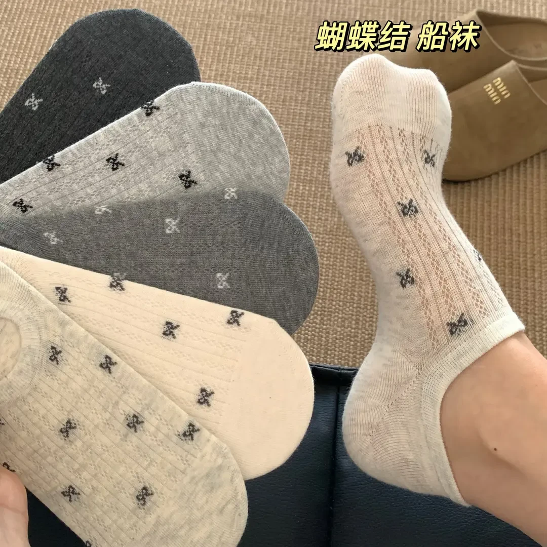 【5双装】蝴蝶结ins船袜浅口夏季薄款风女士袜子防滑不掉跟隐形透气
