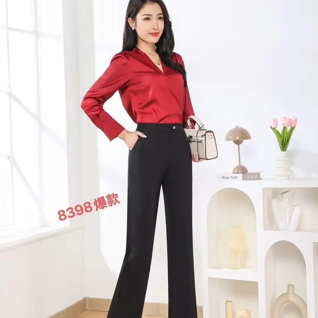 显瘦法式蕾丝拼接鱼尾裤休闲裤女士秋冬微喇裤春