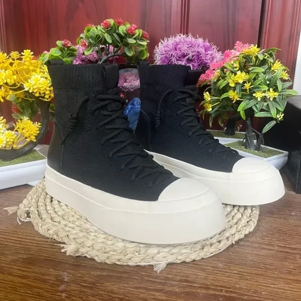 缘缘透气飞织高帮袜子鞋春秋款平跟高帮休闲女鞋