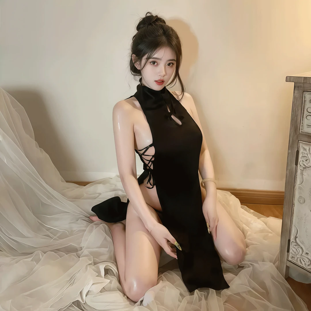 【妲己旗袍】复古性感纯欲修身开叉显瘦薄款收腰长款气质时尚家居服