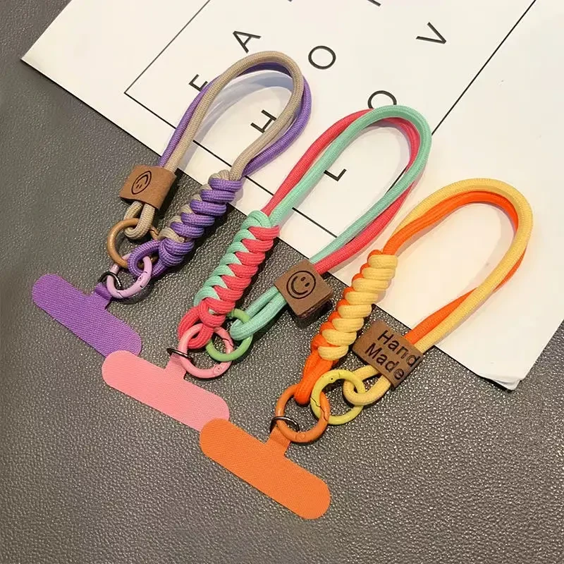 编织棉绳手机挂绳英伦风撞色短款手提挂件防摔防滑穿手腕女手机链