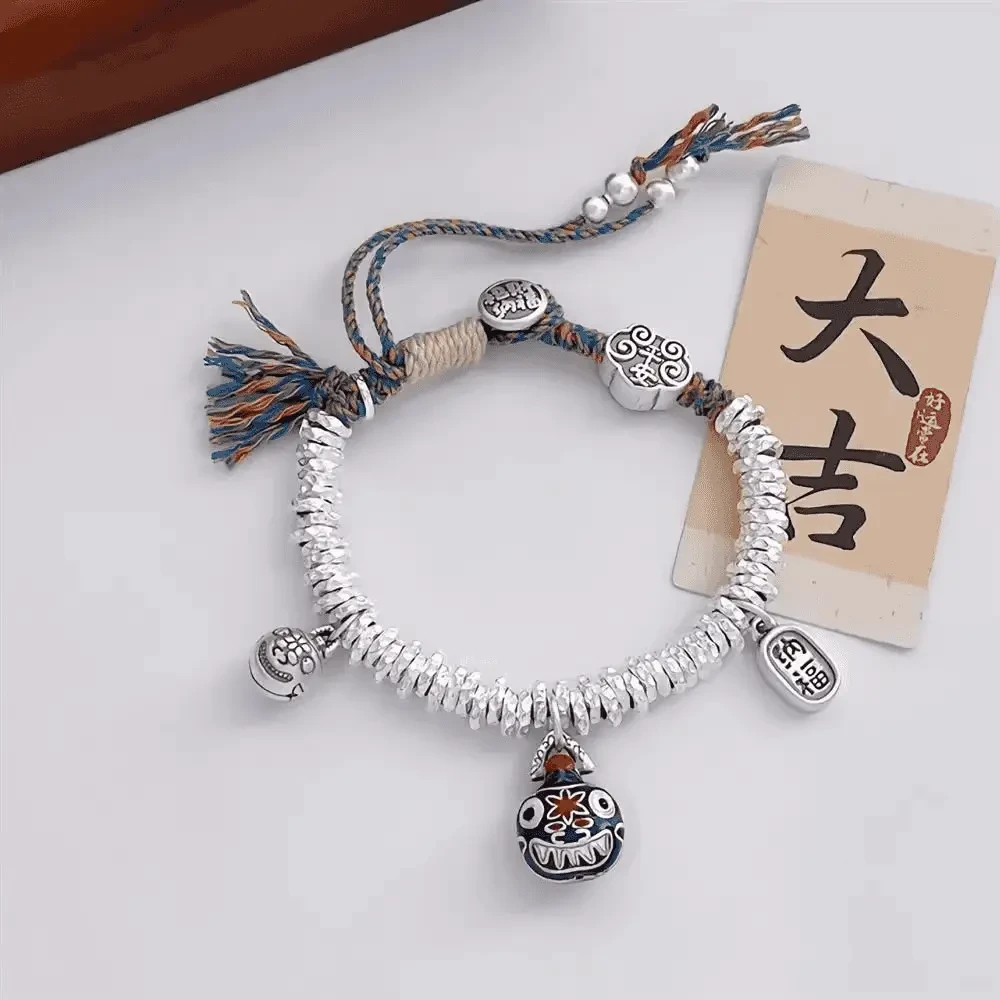 足银手链吞金兽纯银男盘缠绳实心999小胖福手串七夕情人节礼物女