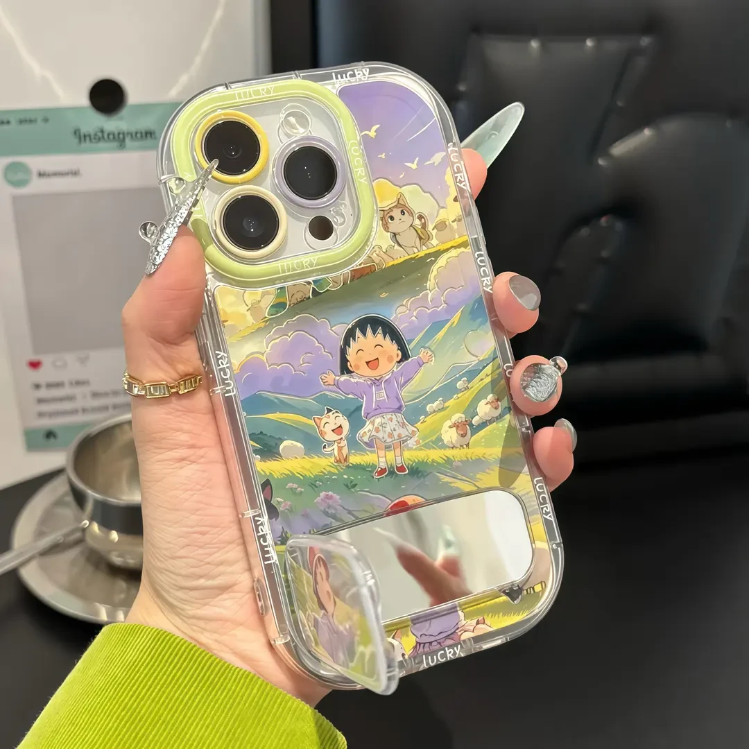 适用适用小丸子摊手镜子支架苹果15/16promax手机壳vivo华为oppo