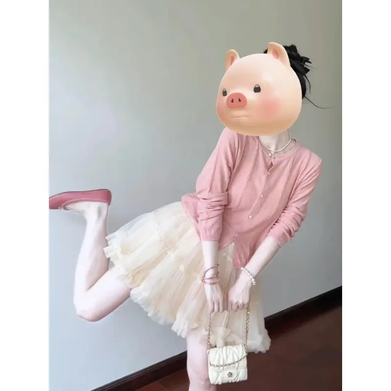 针织长袖上衣2025早春穿搭一整套女装网纱蓬蓬裙a字裙半身裙