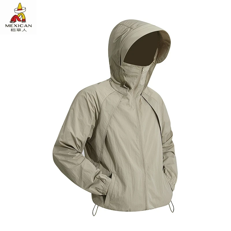 稻草人男女同款夏季时尚款速干透气防晒衣户外登山钓鱼连帽防晒服