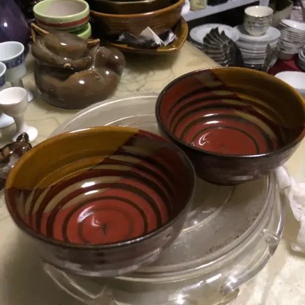 陶瓷三色碗一对完好