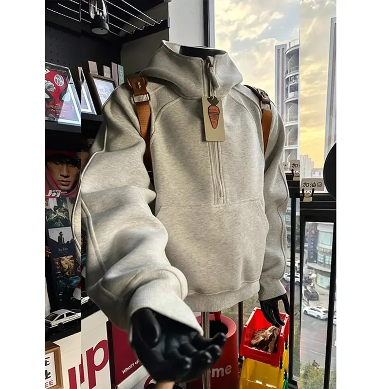 美式半拉链立领卫衣男款春季小众解构外套cleanfit重磅硬挺连帽衫