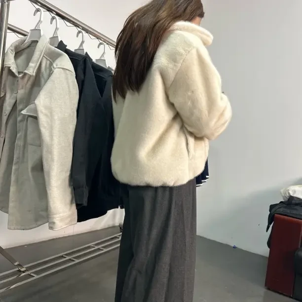 咖啡色短款连帽翻领立领均码通勤风长袖