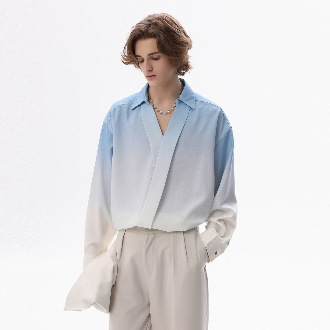 CHOR新款男装衬衫2025春季新款渐变设计感痞帅休闲衬衣长袖上衣男