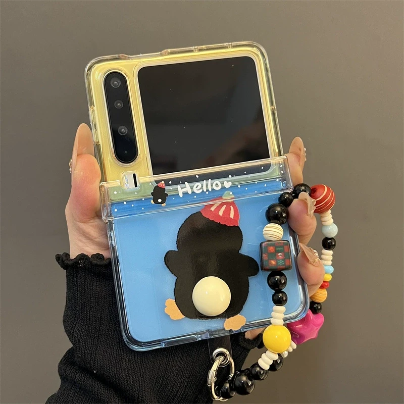 企鹅背影适用华为purax典藏版阔折叠屏手机壳透明pocket2链条女款