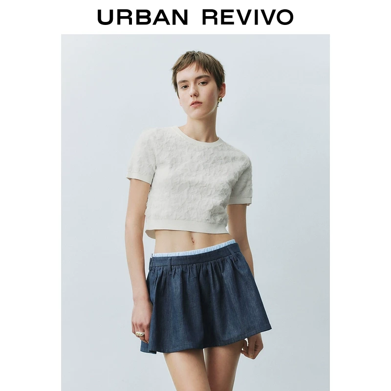 UR2025春季新品女欧若风温柔风花朵肌理感修身针织衫UYU950053