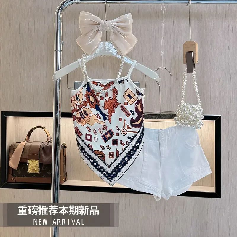 女童夏季套装2025新款洋气夏装网红气质时尚夏款小女孩吊带两件套