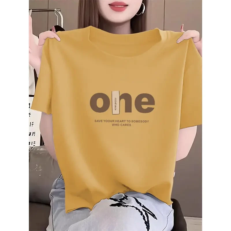 黄色正肩圆领短袖t恤女2025新款时尚休闲百搭洋气不撞款上衣夏季
