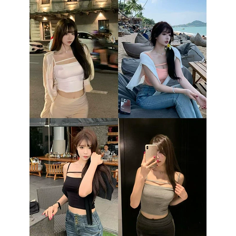Liuu嘻嘻阿纯色设计感抹胸背心女春季外穿内搭打底收腰短吊带上衣