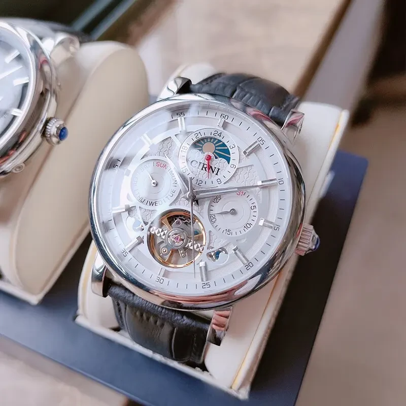 西亚尼（CIRNI）飞轮十大全自动机械表男士手表男表防水真皮带品牌