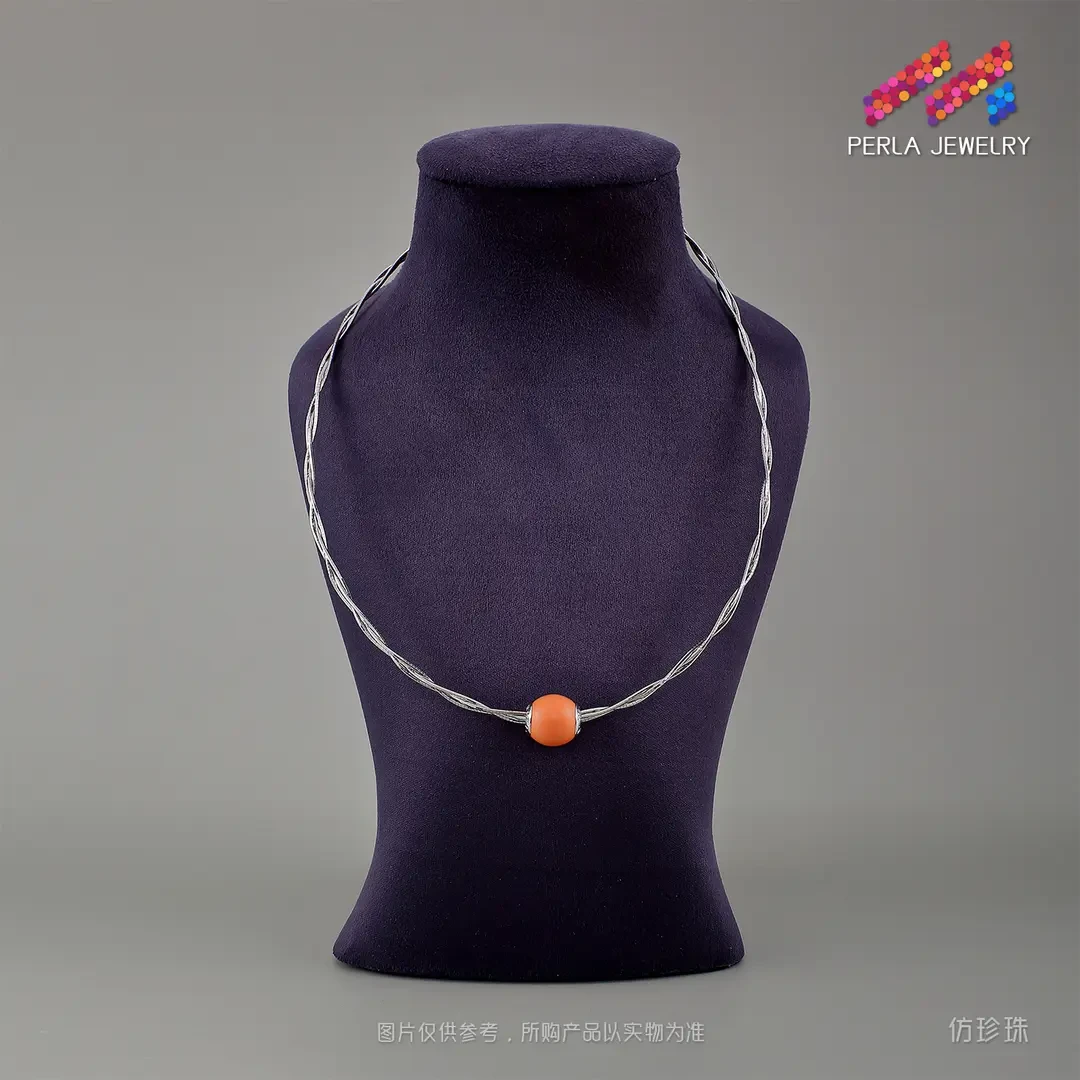 铜合金项链 麻花形素链+幸运珠吊坠 气质时尚百搭欧美小众不掉色