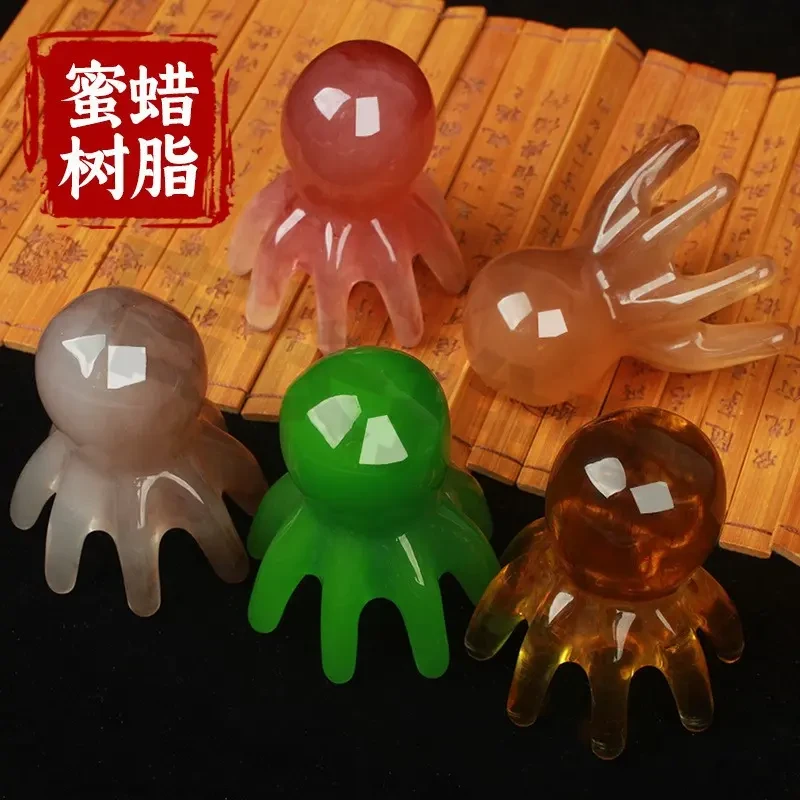 树脂蜜蜡可爱章鱼头部梳头疗八爪鱼头部按摩器经络梳肩颈按摩疏通