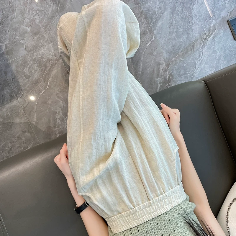 春夏天丝亚麻开叉阔腿裤女薄款宽松小个子九分大码胖mm棉麻直筒裤