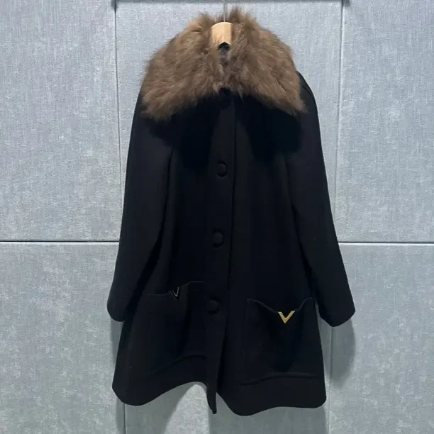 秋冬新款收腰长款女士可拆卸毛领绵羊毛羊绒大衣